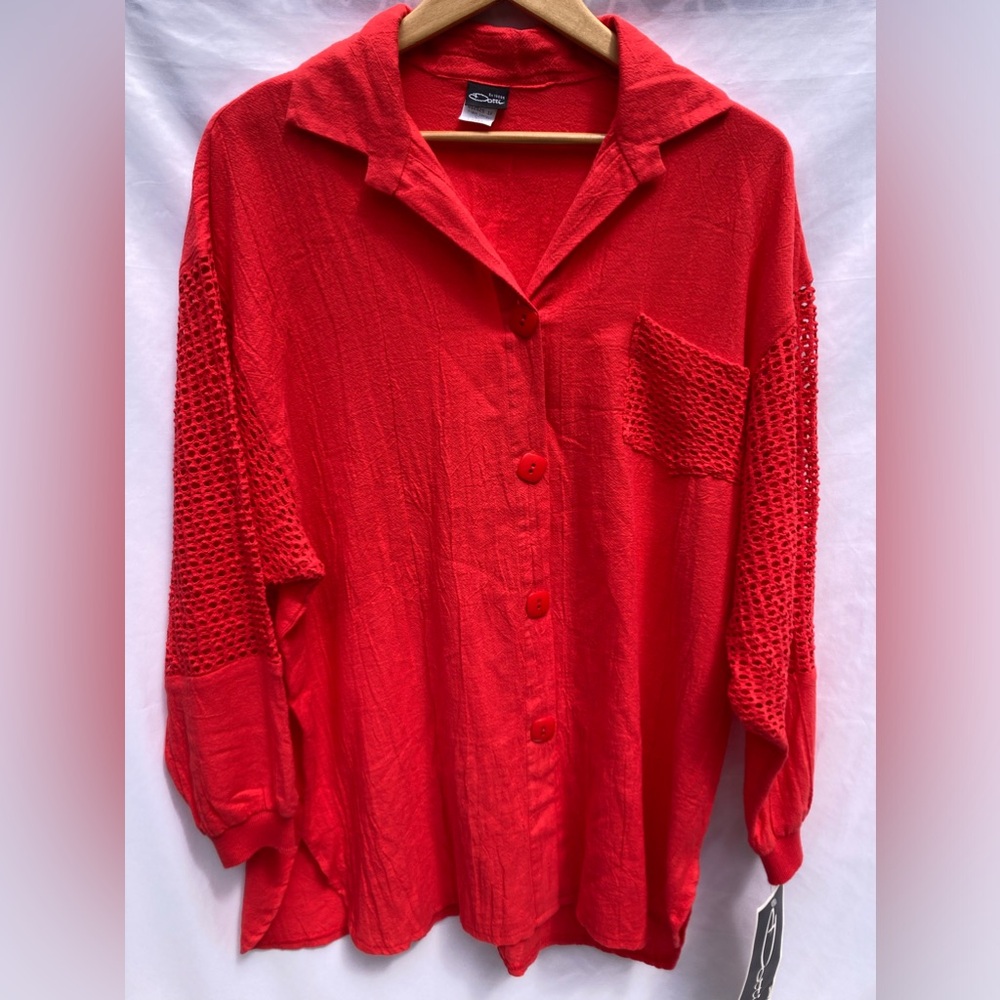 Vintage 1980's Red Over-sized Button Down Shirt, With Tags! Size Large